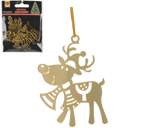 Set van 3 kerstornamenten gouden rendieren