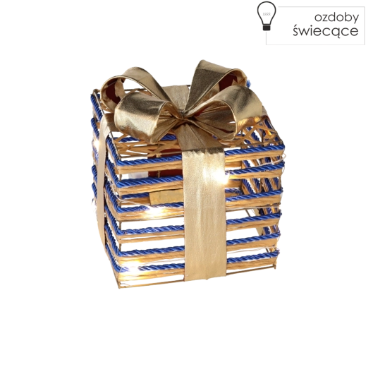 Kerstcadeau met verlichting met blauwe strik 15 cm