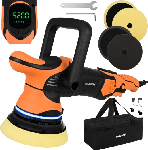 Bigstren dual action excentrische autopolijstmachine 1000 W, 125 mm, slag 15 mm, LED met accessoires