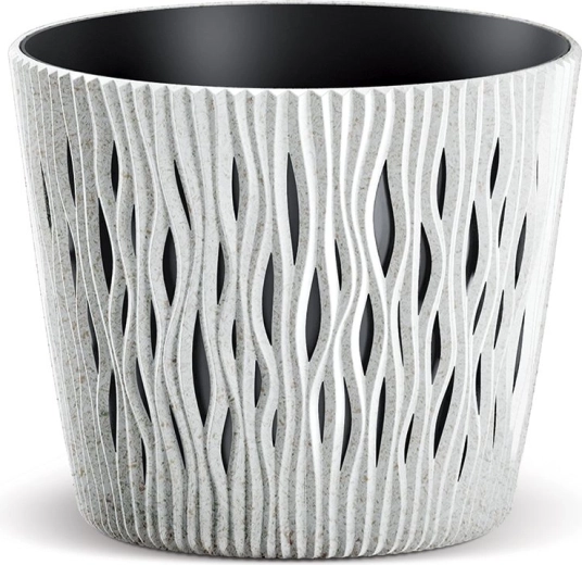 Bloempot Sandy Round Eco Wood 12,8 cm wit