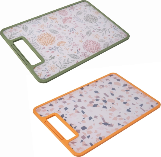 Kunststof snijplank TORO 29,3 × 19,5 cm, dubbelzijdig, antislip, decor Botanica Terrazzo