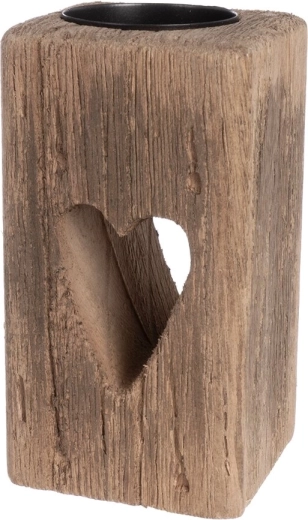 Houten kandelaar van paulowniahout met beige hart