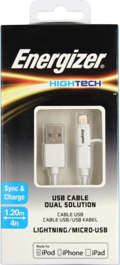 Energizer universele oplaadkabel Lightning/Micro USB 2,4 A 1,2 m wit