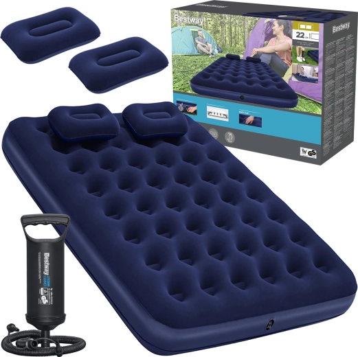 Bestway velours luchtbed Queen 203 × 152 cm met pomp en kussens