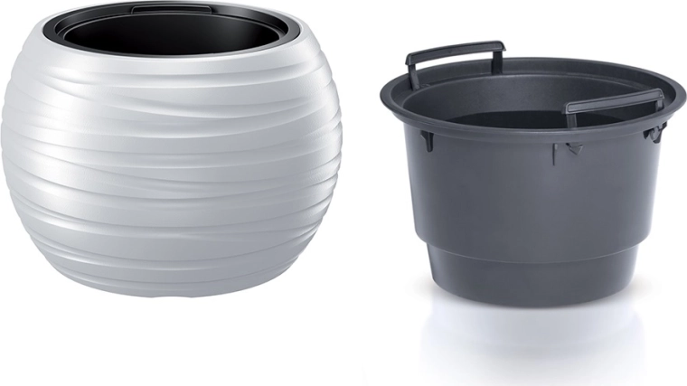 Ronde bloempot Maze met inzet 39,6 cm wit