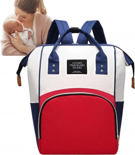 Multifunctionele luierrugzak voor moeders – wit, rood en blauw