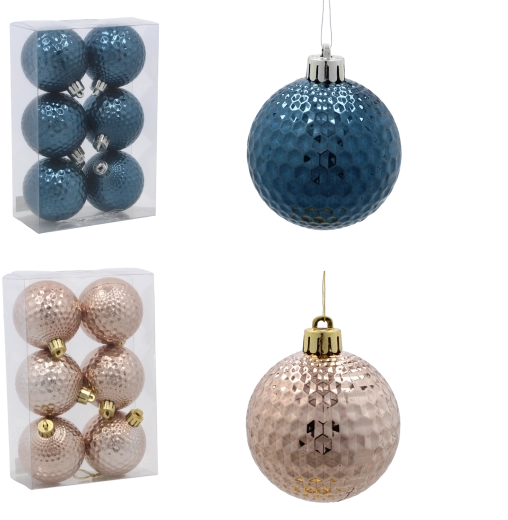 Set van kerstballen 6 cm – granaat en beige-goud, 6 stuks