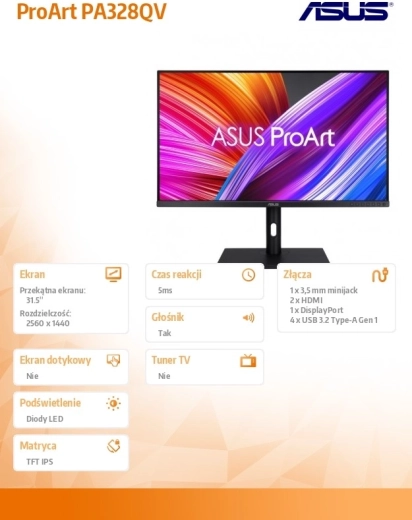 Professionele 32" monitor ASUS ProArt PA328QV WQHD IPS met 100% sRGB en pivot