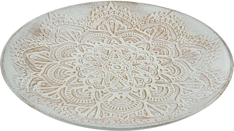 Decoratieve houten schaal wit met gouden details 30 cm