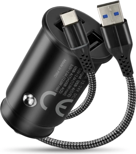Autolader everActive CC-25C met 2× USB‑A 12 W + USB‑C‑kabel