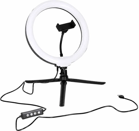 RGB LED ringlamp voor selfies op statief met telefoonhouder en Bluetooth-afstandsbediening