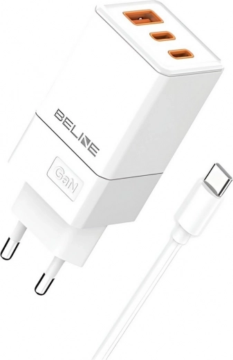 Netlader 65W GaN 2x USB‑C + USB‑A met USB‑C‑kabel – Wit