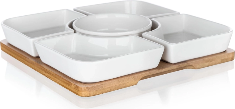 BRILLANTE porselein- en bamboe serveerset, 6-delig