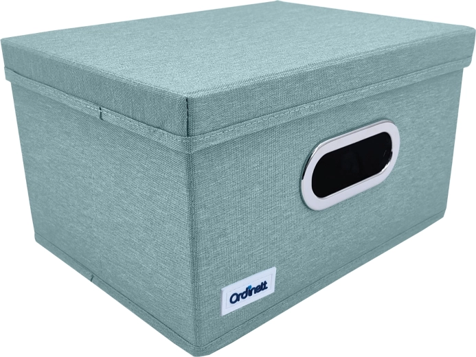 Muntgroene textiele kastorganizer met deksel en venster 29,5 × 22,5 × 16,5 cm