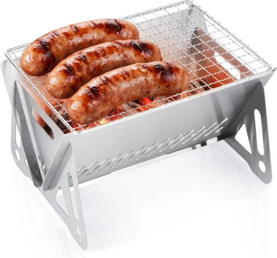 Vilde opvouwbare roestvrijstalen houtskoolgrill 21 × 16,5 × 12,5 cm