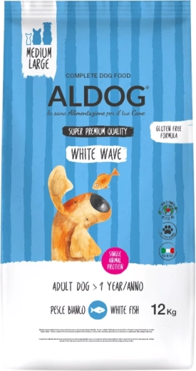 Aldog White Wave brokken voor volwassen honden van middelgrote en grote rassen met witvis 12 kg