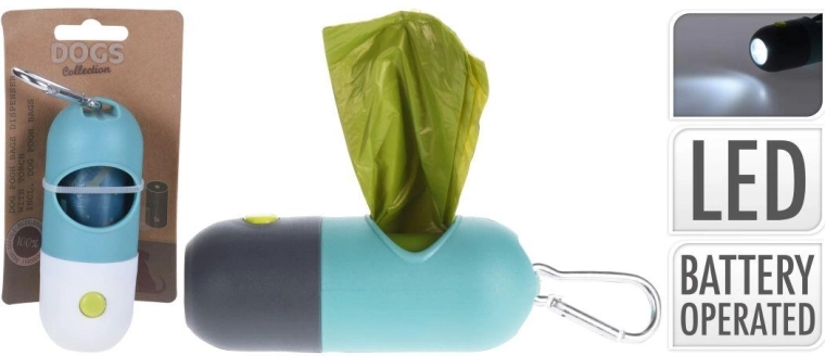 Houder voor hondenpoepzakjes met LED-licht en karabijnhaak