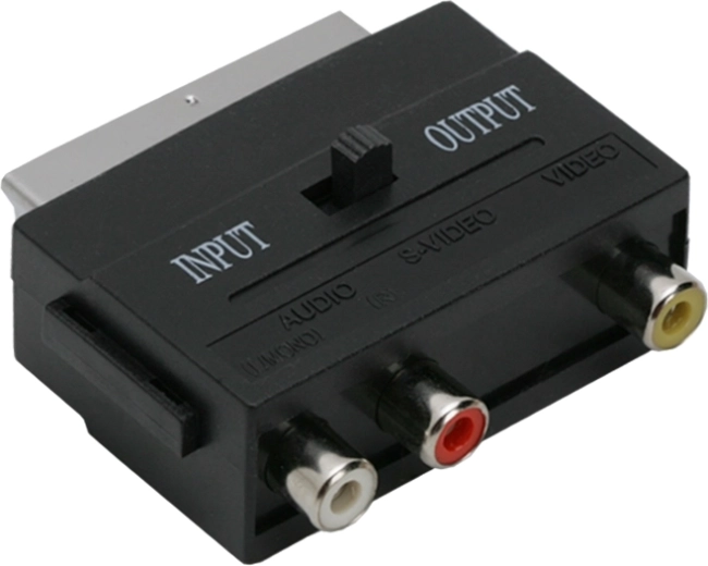 Euro/SCART-naar-3× RCA-adapter met schakelaar