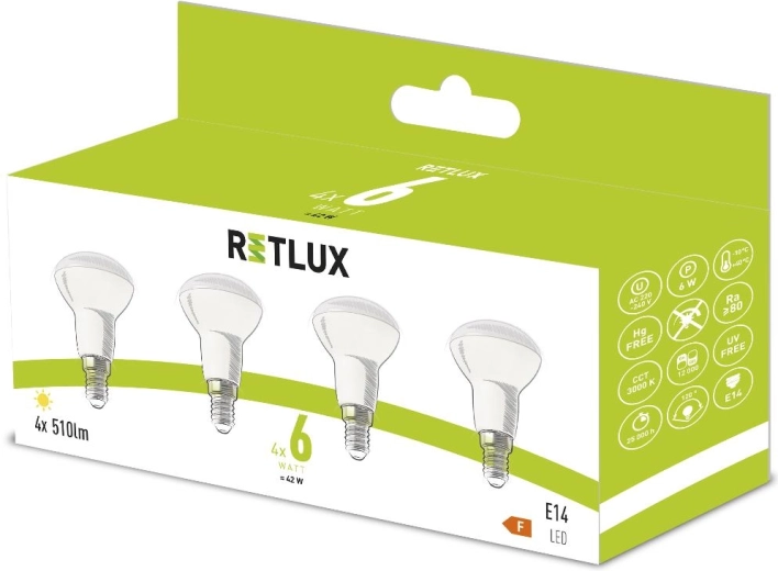 LED-lamp Retlux R50 E14 6 W warm wit - 4 stuks