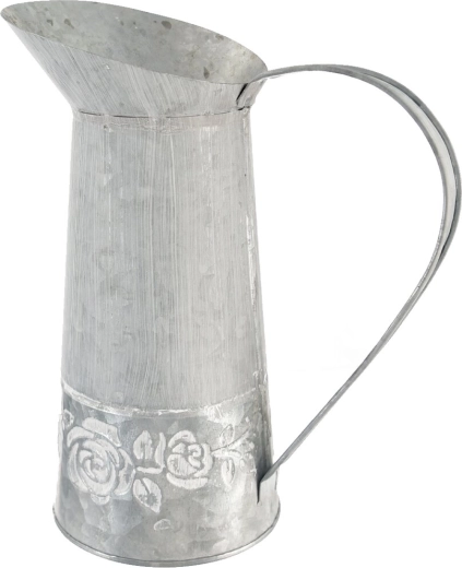 Decoratieve blikken gieter met rozenmotief, grijs 7 × 21 cm