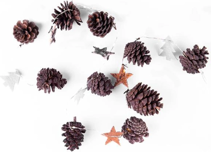 Kerstlichtslinger met timer, 10 LED – dennenappels, sterren en boompjes