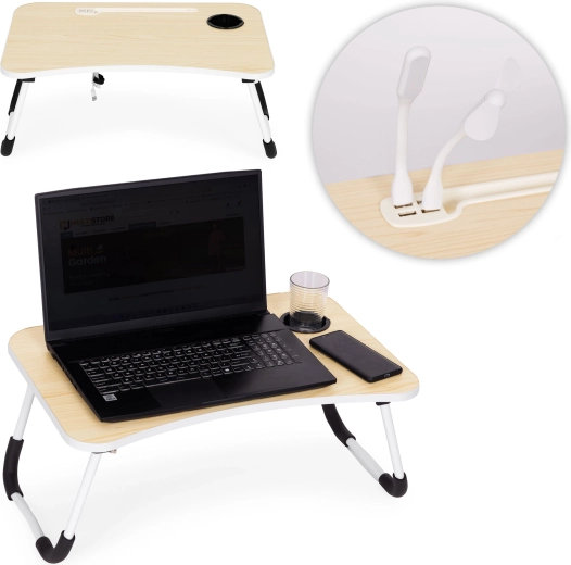 Opvouwbare laptoptafel 60 × 40 cm met lampje en ventilator ModernHome