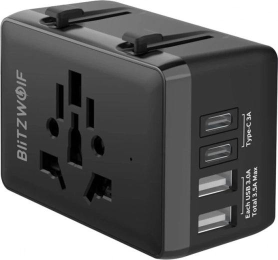 BlitzWolf reisadapter 4-in-1 met USB‑C en PD 20 W