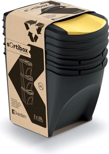 Set van sorteervakken Prosperplast Sortibox 3×25 l, zwart gerecycled