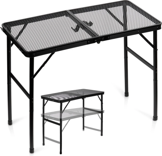 Vilde opvouwbare campingtafel 2-in-1 met verstelbare hoogte 80 × 40 cm zwart