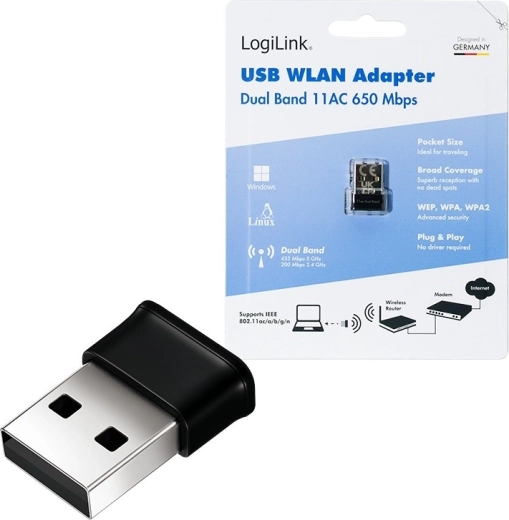 Draadloze WLAN AC USB-adapter, 650 Mb/s