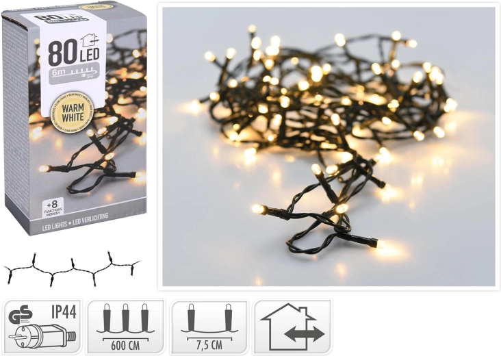 Kerstverlichting voor buiten LED 6 m, 80 LED, warm wit
