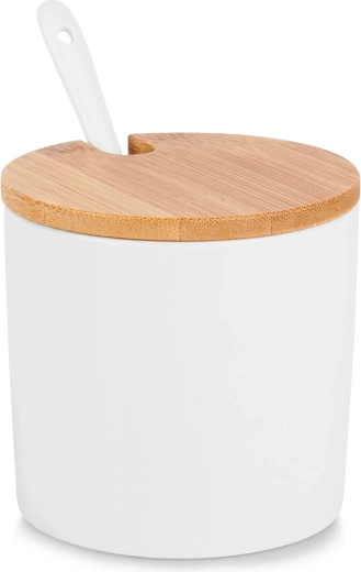 Keramische suikerschaal met bamboe deksel en lepeltje 250 ml