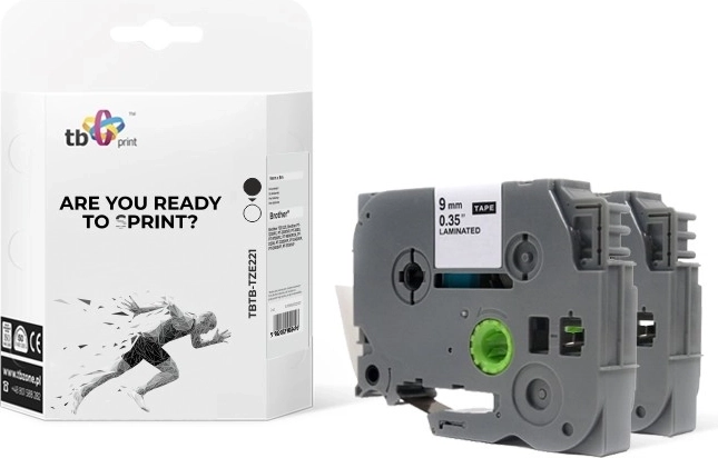 Tape voor Brother-labelprinters, zwarte tekst op witte achtergrond, 9 mm x 8 m, 2 stuks