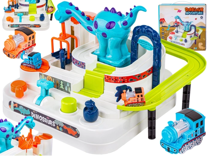 Interactieve dinosaurus-hindernisbaan met voertuigen
