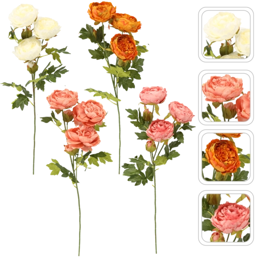 Kunsttak pioenroos met vijf bloemen 74 cm – mix kleuren