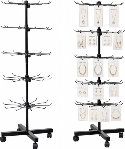 Draaibare expeditie-standaard met haken op wielen, 5 niveaus, zwart 40 × 150 cm