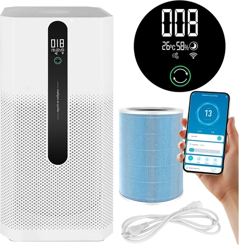 Ruhhy Ioniqs-luchtreiniger met HEPA H12, ionisatie en Wi‑Fi