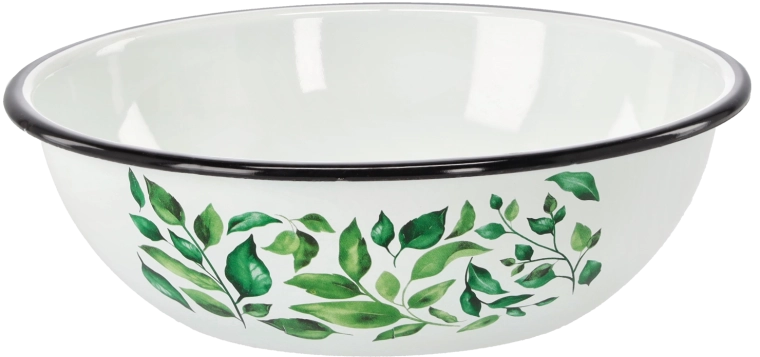 Geëmailleerde kom 2,5 l met ficusmotief, wit, 24,5 cm