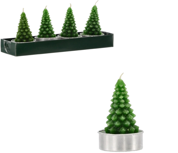 Set van groene kaarsen in de vorm van een kerstboom (4 stuks)
