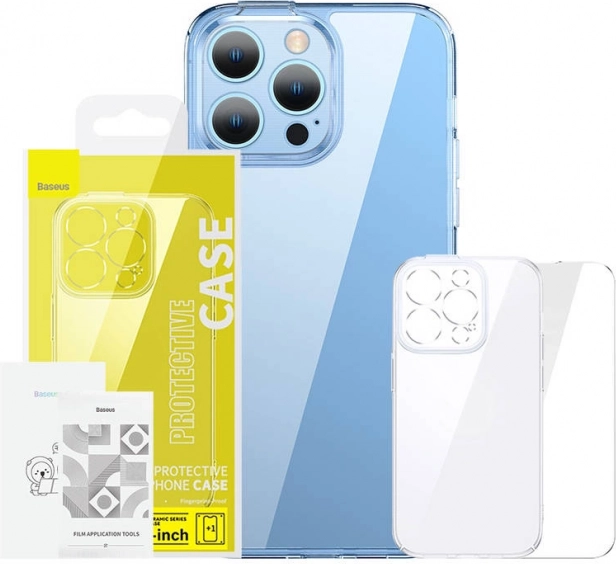 transparante hoesje en gehard glas voor iPhone 14 Plus Baseus SuperCeramic