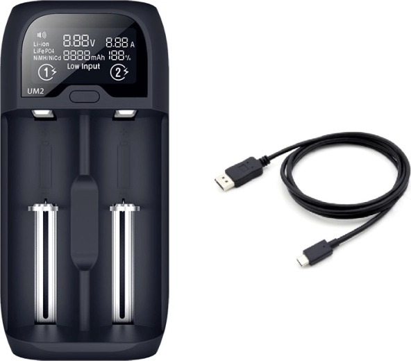 Solight intelligente batterijlader Li-Ion/LiFePO4/Ni-MH/Ni-Cd met LCD-display, 2 kanalen, 2000 mA