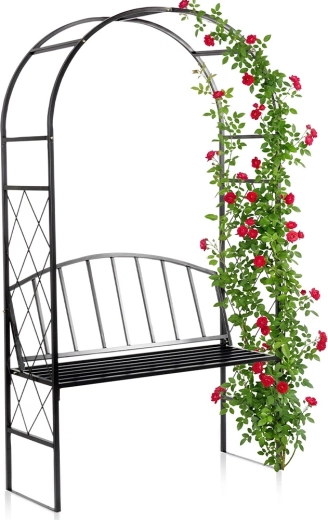 Metalen tuinpergola met bank in zwart 115 × 50 × 210 cm
