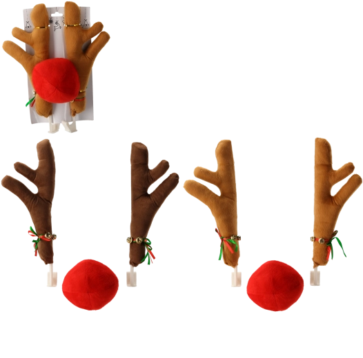 Kerstautodecoratie – rendiergeweien en neus, mix van kleuren