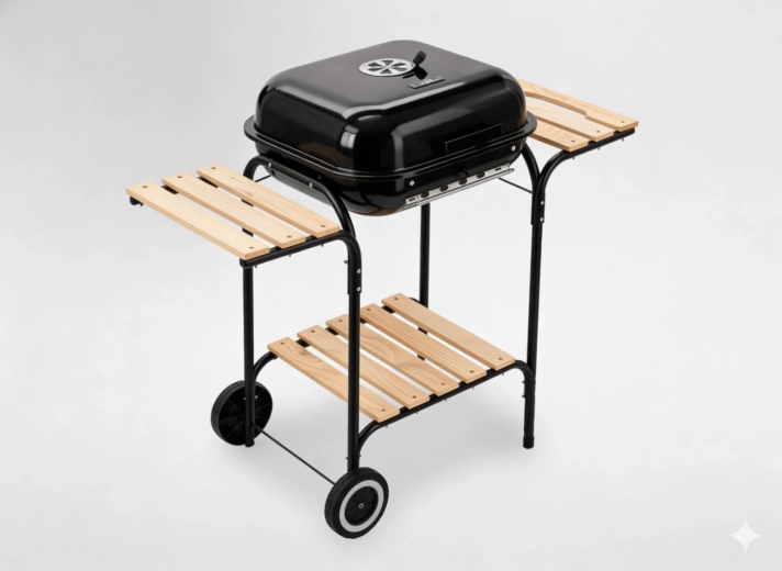 Houtskoolbarbecue met zijplanken en wielen 97,5 × 49 × 82,5 cm
