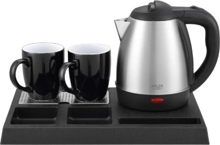 Hotelwaterkoker 1,2 l van roestvrij staal met welkomsttray ADLER AD 1354