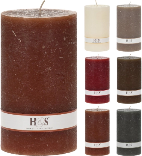 Rustieke pilaar kaars 9 × 15 cm – mix van kleuren