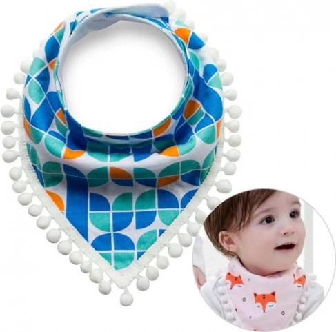 Kinder sjaaltje met pompons - blauw en groen