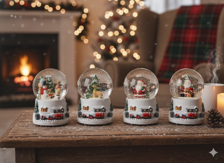 Kerstsneeuwbol – slee van de Kerstman, wit, mix van motieven 4,5 × 4,5 × 6,5 cm