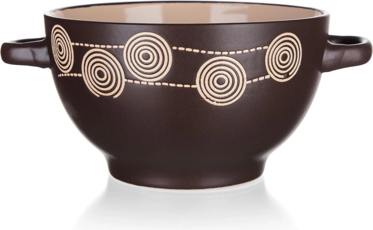Keramische kom met oren Spiraal 13,5 cm donkerbruin