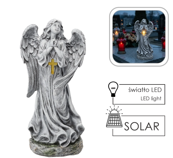 Engel met LED-kruis op zonne-energie 50,5 cm